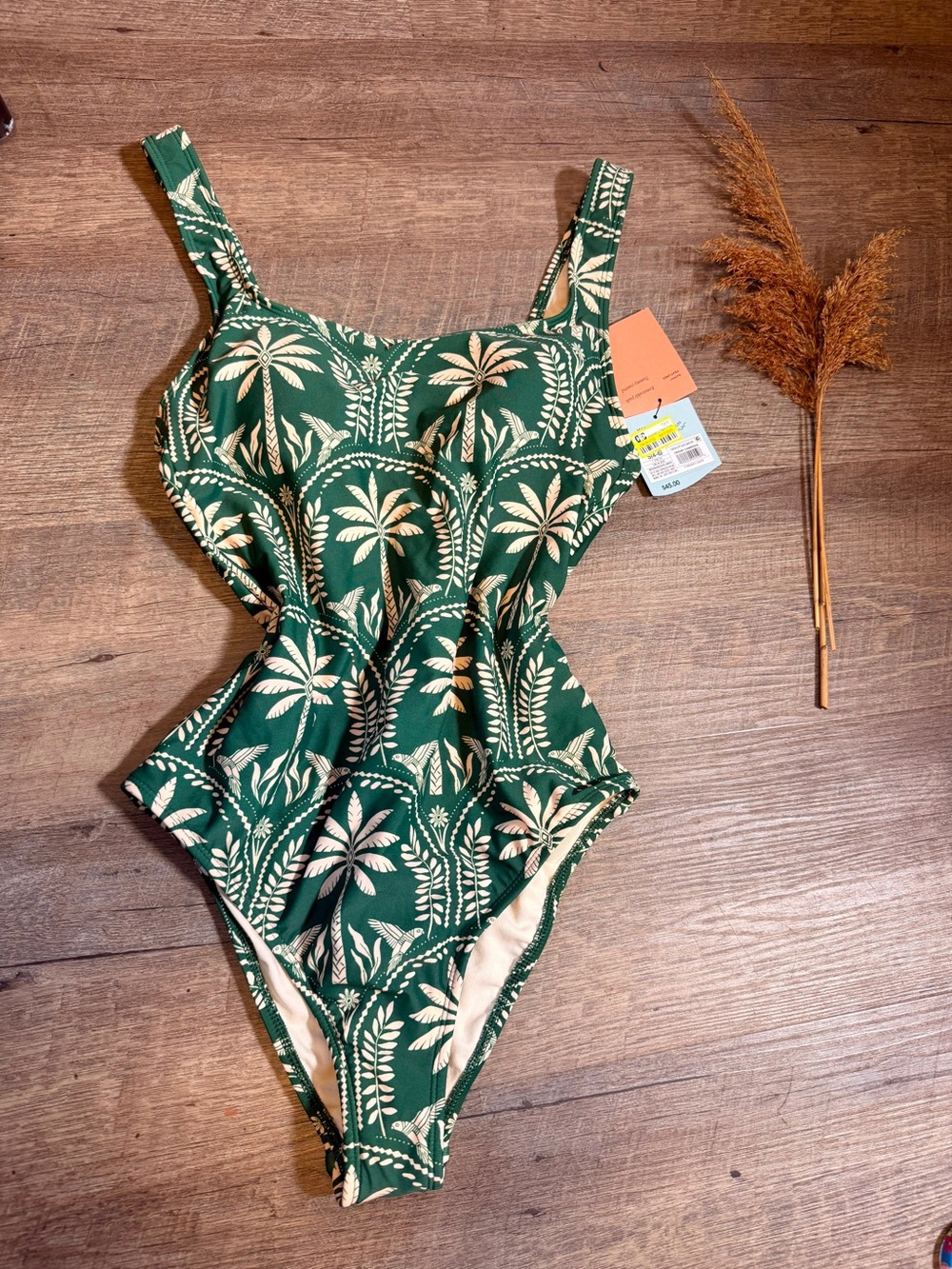 Shade & Shore Green and Cream Palm-Print One-Piece Swimsuit